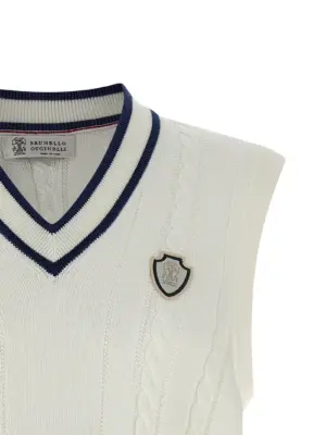 Cotton braided vest Man BRUNELLO CUCINELLI White