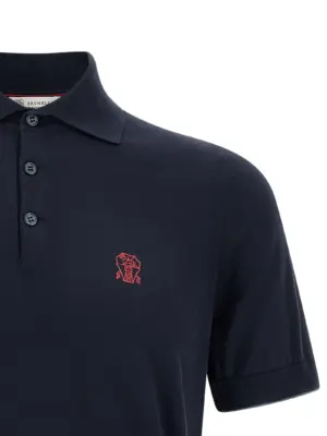 Logo embroidery polo shirt Man BRUNELLO CUCINELLI Blue