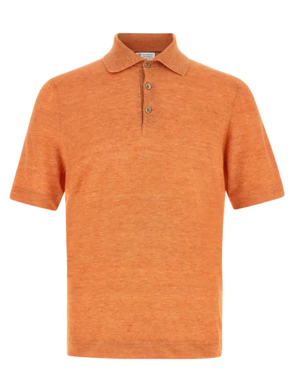 Linen cotton polo shirt BRUNELLO CUCINELLI Orange
