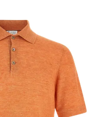 Linen cotton polo shirt Man BRUNELLO CUCINELLI Orange