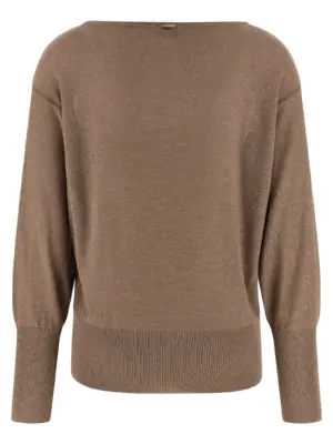 Lamé and sequin yarn sweater MG000229D760892700 HERNO Brown