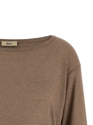 Lamé and sequin yarn sweater Woman HERNO Brown